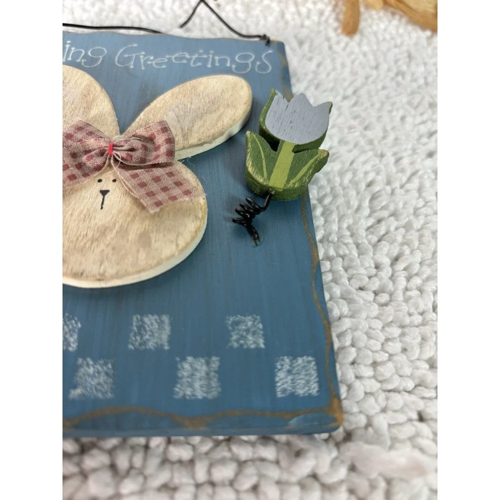 Company Space Bunny Easter Wall Plaque Blue Wood Fabric Hanging Decor